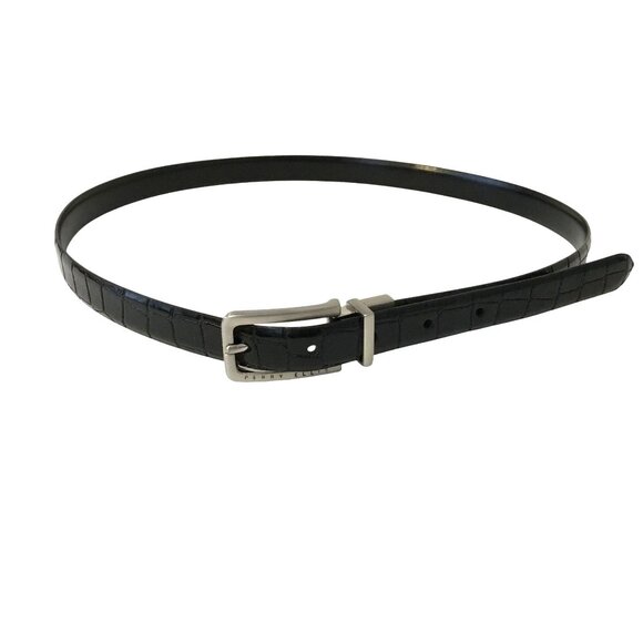 Perry Ellis Women / Men Black Croc-Embossed Vegan Leather Belt W Silver Buckle - Picture 4 of 5